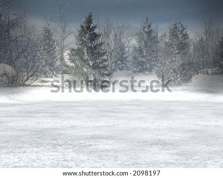 Winter, xmas; christmas landscape with snowfall,  copy space for wishes.