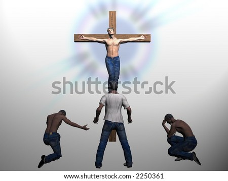 nailing jesus to cross. stock photo : Men nailed to a