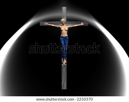 nailing jesus to cross. stock photo : Woman nailed to