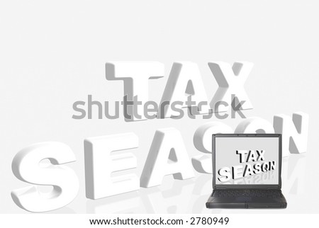Laptop with tax season logo on  screen. Financial, headache concept.  Grey background.