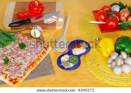 Diversity display of fresh healthy colorful  seasonal vegetables, pizza ingredients. Nutrition, food  concept