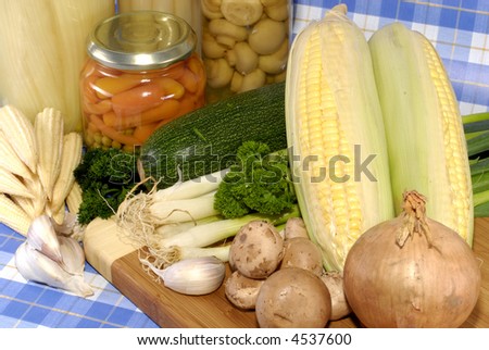 canned vegetables versus fresh vegetables,  Food, preserve, healthy eating concept.