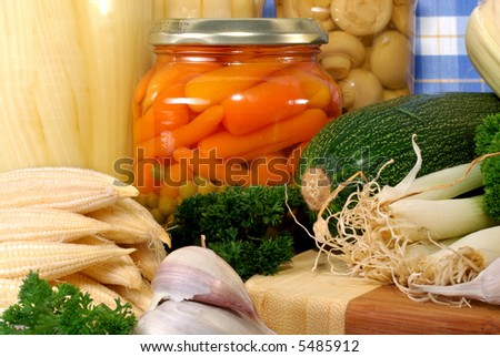 canned vegetables versus fresh vegetables,  Food, preserve, healthy eating concept.