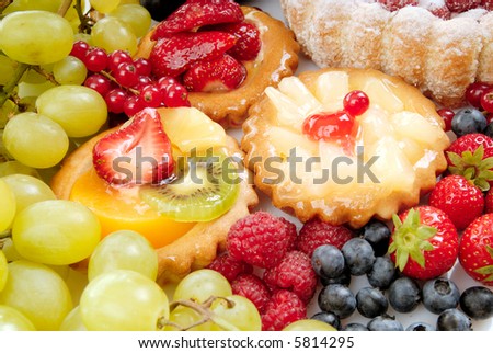 Colorful display of seasonal fruit,  composition shows the diverse application  in pastry.