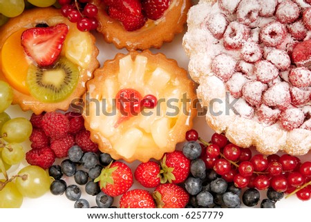 Colorful display of seasonal fruit,  composition shows the diverse application  in pastry.