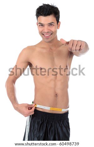 stock photo : Young attractive Nepalese semi-nude male with a measuring tape ... stock photo : Young attractive Nepalese semi-nude male with a measuring tape ...