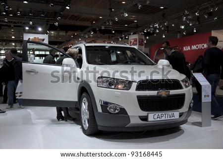 BRUSSELS, BELGIUM - JANUARY 12: Annual autosalon Brussel 2012 auto motor show in Heysel expo hall.  Chevrolet Captiva on display.  January 12, 2012 in Brussels,  Belgium