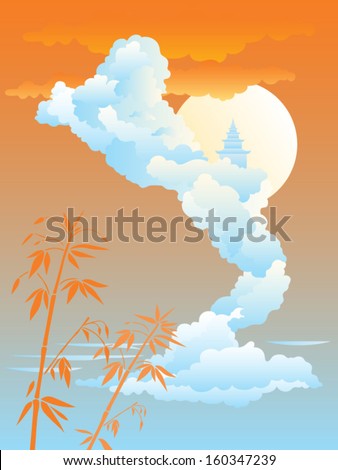 Temple in the clouds vector illustration landscape