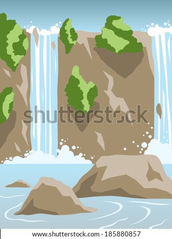 Summer waterfall landscape background vector illustration