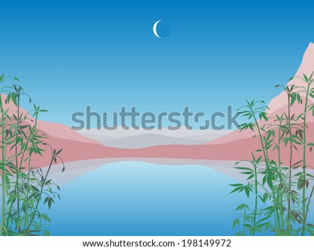 landscape with mountains and lake background vector illustration