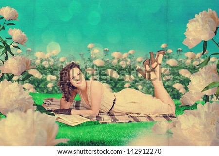 beautiful woman in fairy garden, art work