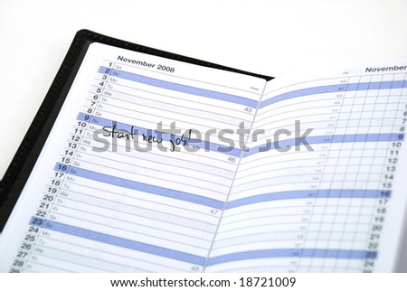 daily planner showing the first day of a new job