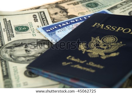 social security card, a passport and several dollar notes