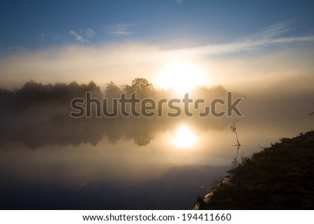 river mist in the summer morning