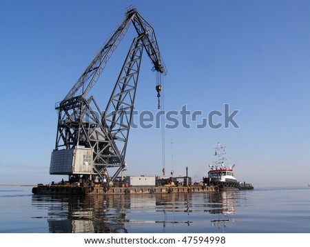 Seaport work, movement of the ships in a mouth of the river of the Baltic sea.