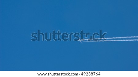 Quickly flying plane against the dark blue sky