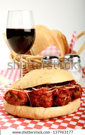 Italian meatball sandwich on a crusty bread roll