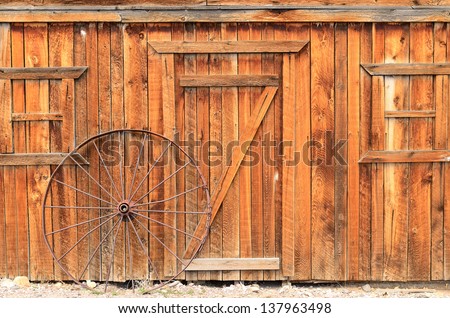 Old building livery stable wall in a small rural western town