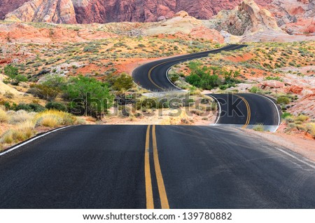 A road runs through it in the Valley of Fire State Park near Las Vegas Nevada