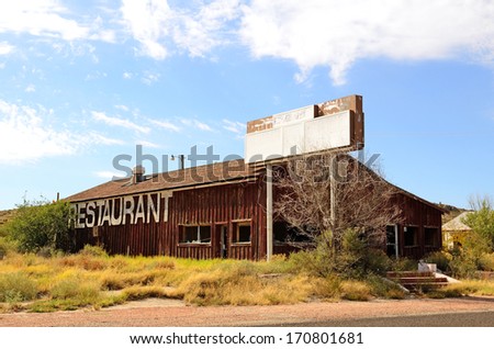 Old abandoned roadside restaurant near the small Texas town of Sierra Blanca