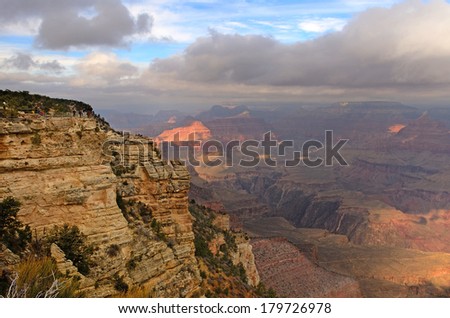 Images of the canyon from the visitor center at the south rim of Grand Canyon National Park