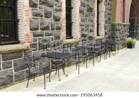 Metal chairs and tables for outside restaurant seating in Portland Oregon
