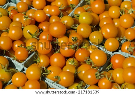 Oregon grown sungold cherry tomatoes at a farmers market