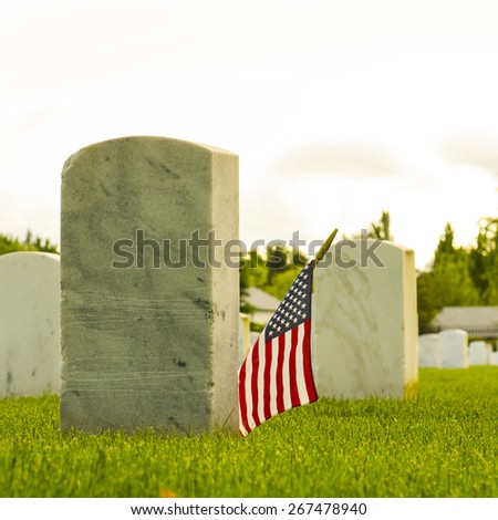 Flags placed at the final resting graves of USA military veterans during Memorial Day