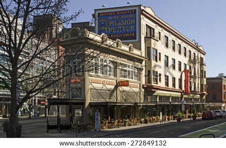 Portland, OR, USA - March 7, 2015: McMenamins Crystal Hotel and Ballroom in downtown Portland Oregon off of Burnside.  Microbrew craft beer restaurant