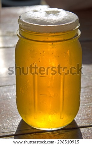 Fresh microbrew craft brew beer served in a glass pint canning jar