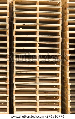 Stack of wood pallets outside a fish packing plant in Oregon