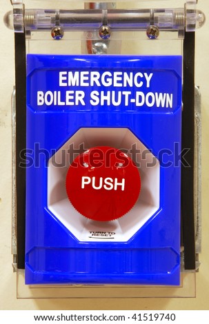 Emergency boiler shut-down button in the mechanical room of the new Public Safety Center building in Roseburg Oregon
