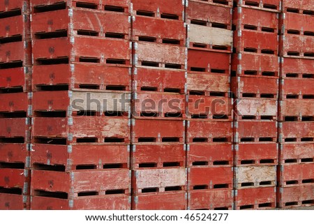 Stacks of fruit crates at a cold storage warehouse in the Apple capital of the world, Wenatchee Washington