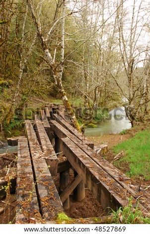 Old logging railroad bridge crossing Gassy Creek East of Sutherlin Oregon off of Nonpareil Road at Gassy Creek Road.
