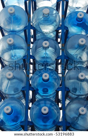 5 gallon plastic water bottles awaiting to be filled at a water plant near Roseburg Oregon