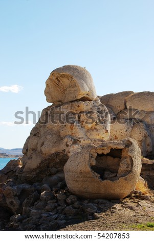Stone Mother and Basket , Tufa rock formations along Pyramid Lake in the Great Basin northeast from Reno Nevada