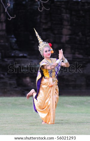 PHIMAI, THAILAND - NOVEMBER 14: A group of Thai dancers perform Thai dance in the occasion of Phimai Light and Sound Festival at Phimai Stone Castle November 14, 2009 in Phimai, Thailand.