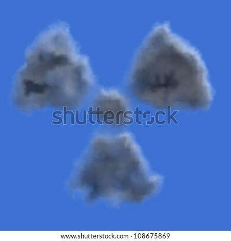 Grunge clouds radioactive symbol on blue sky.abstract picture