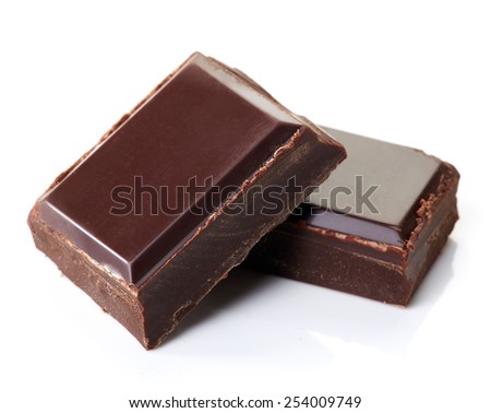 Two pieces of dark chocolate isolated on white background