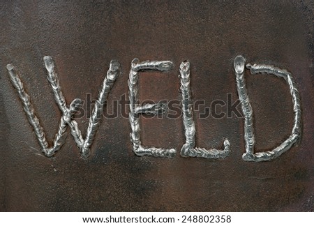 Caption - welding. The word is made by welding in the form of letters.