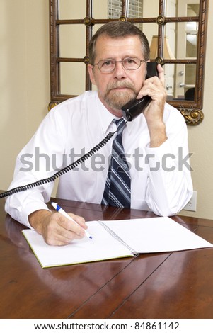 Loan officer at local bank is going to interview over the phone with business man to better understand his needs