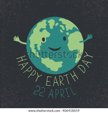 Earth Day Illustration. Earth smiling and reveals a hug. \