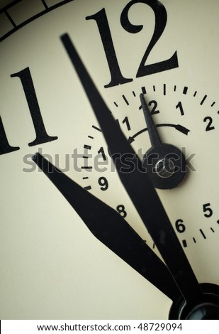 Clock face closeup at alarm time (Twelve o`clock)