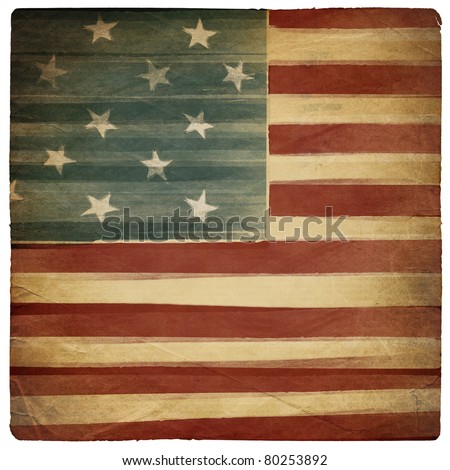 Vintage square shaped old american patriotic background. Isolated on white.