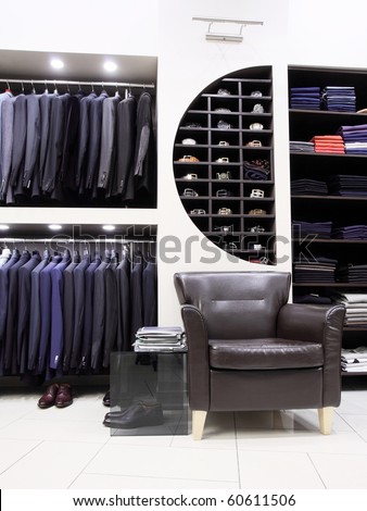 Luxury men's clothes and accessories in modern shop