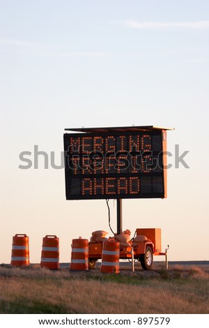 Sign indicating merging traffic ahead