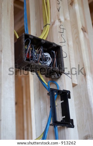 An electrical box in a new home construction