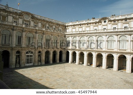 atrium of madrid palace with columnar and blue sky