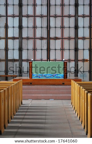 A shot of an empty church altar.