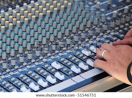 A sound mixing board in use.